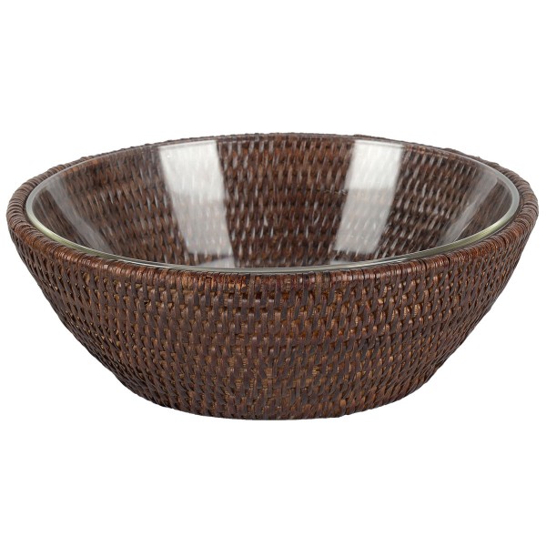 Fiolini Servierschale Glas / Rattan Dark Mokka